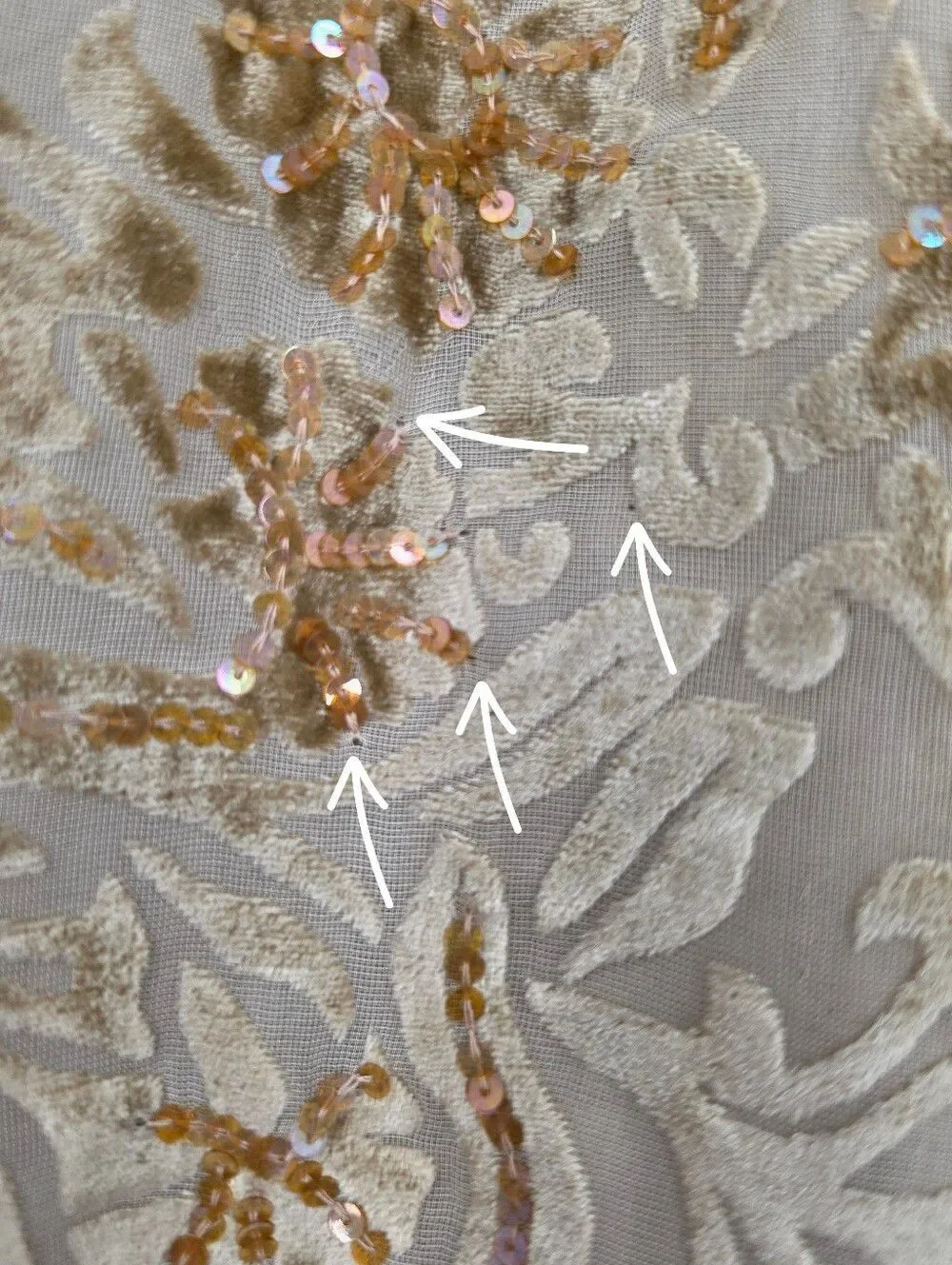 Silk Satin Trim Velvet Burnout Sheer Chiffon Gold  Floral Sequin Scarf